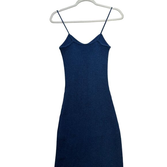 Cider Womens Ribbed Knit Midi Dress XL Blue Spaghetti Straps & Side Slit - Picture 10 of 11